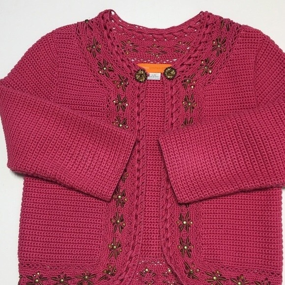 Cynthia Steffe Pink Embellished Cotton Cardigan Size L - Picture 5 of 8